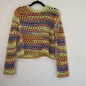 ZARA Kids Sweater Hollow Open Knit Crochet 13/14 Yellow Cluttercore Festival
